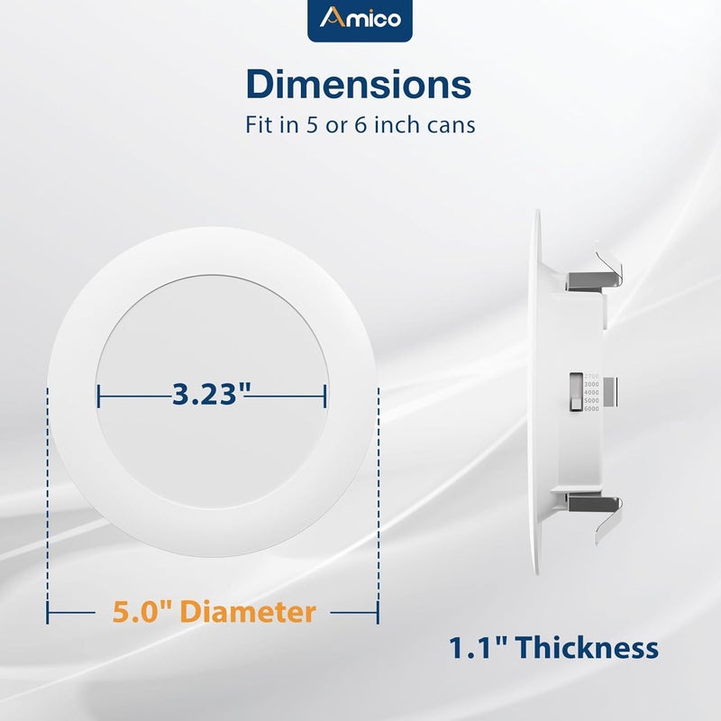 Amico Recessed Lighting 4 Inch, 24 Pack 5CCT Flat LED Can Lights, 2700K/3000K/4000K/5000K/6000K Selectable, 7W Eqv 60W, 700LM Brightness, Retrofit Installation - ETL & FCC - Image 4